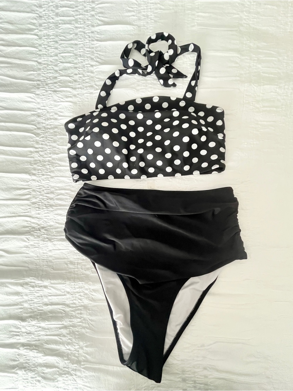 Cupshe Black & White Polka Dot Two-Piece High-Waist Bikini size large